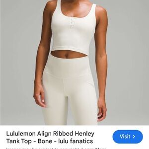 Lululemon Align Ribbed Henley Tank Top Bone White Cropped Button Up Size 6